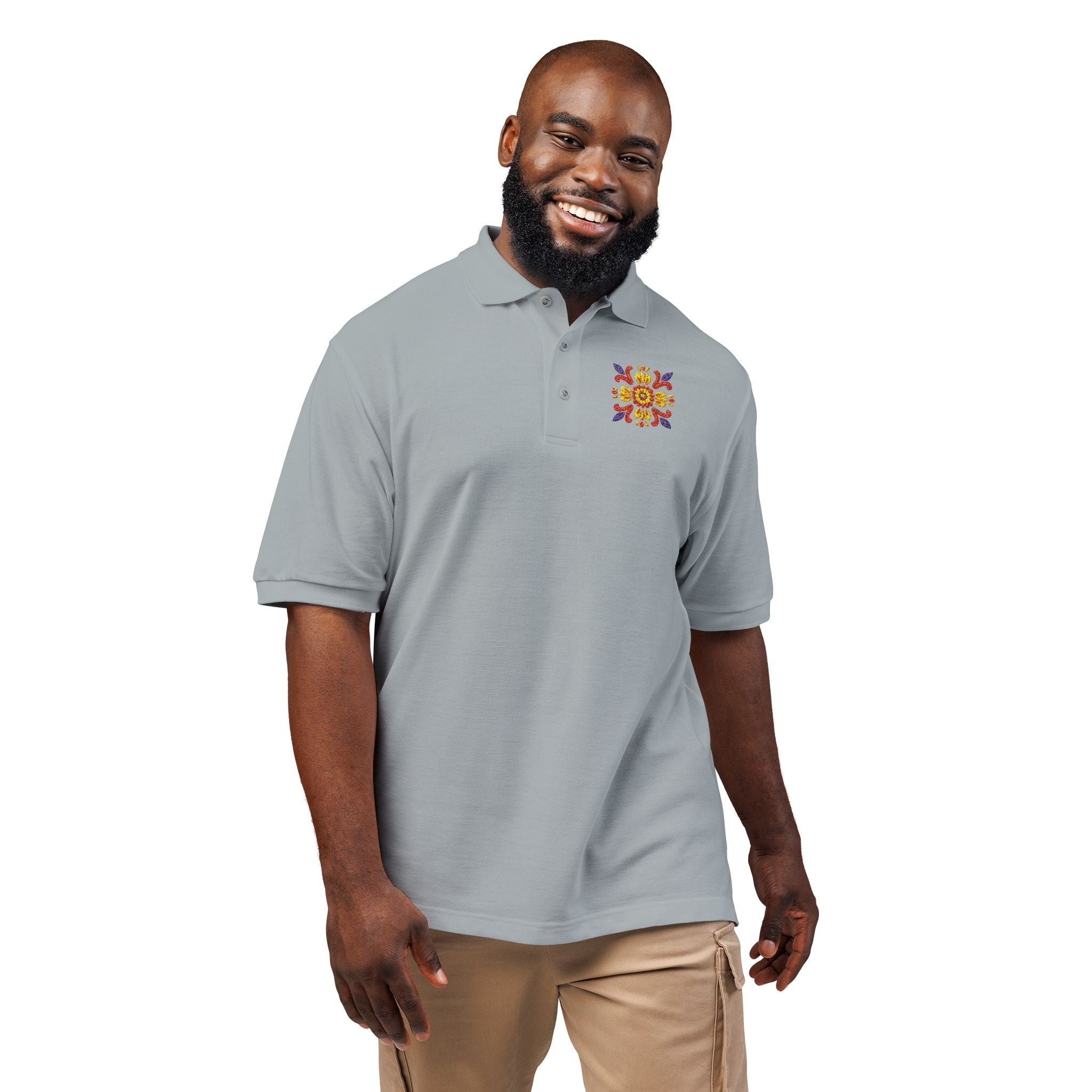Embroidered Colorful Floral Crest Polo