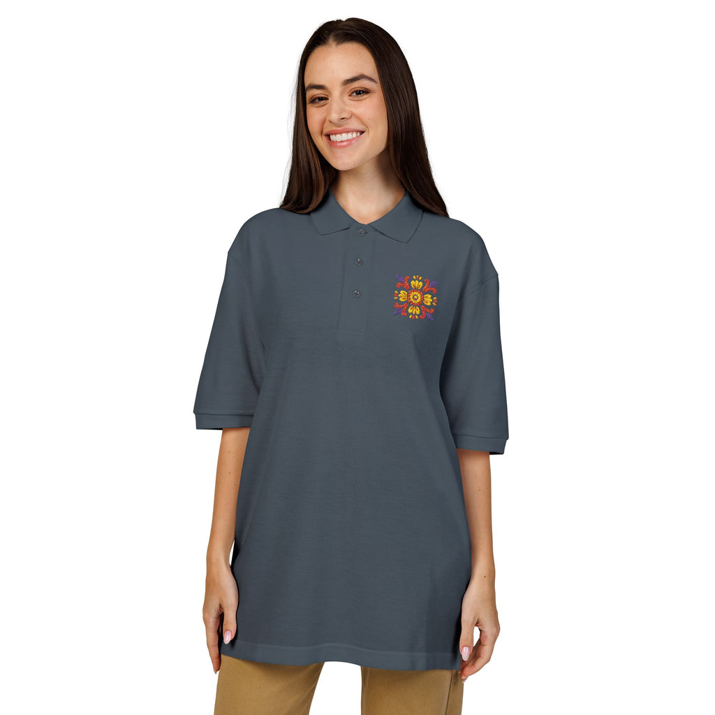 Embroidered Colorful Floral Crest Polo