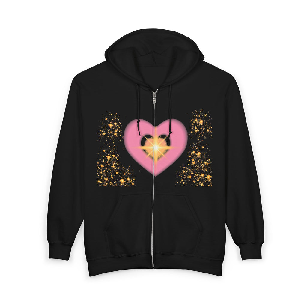 Sparkling Heart Zip Hoodie — Pink & Gold Heartburst Full-Zip Sweatshirt