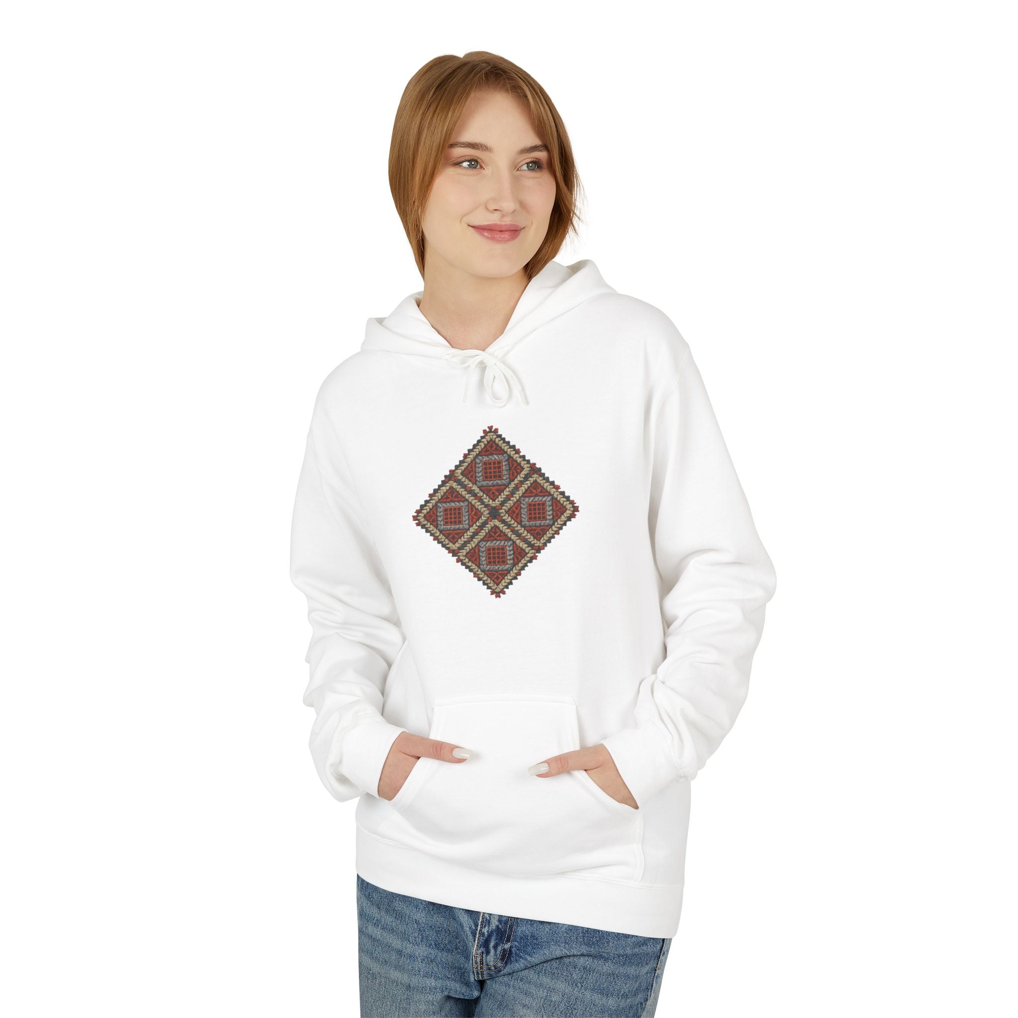 Tribal Diamond Pattern Hoodie — Rustic Geometric Aztec Pullover