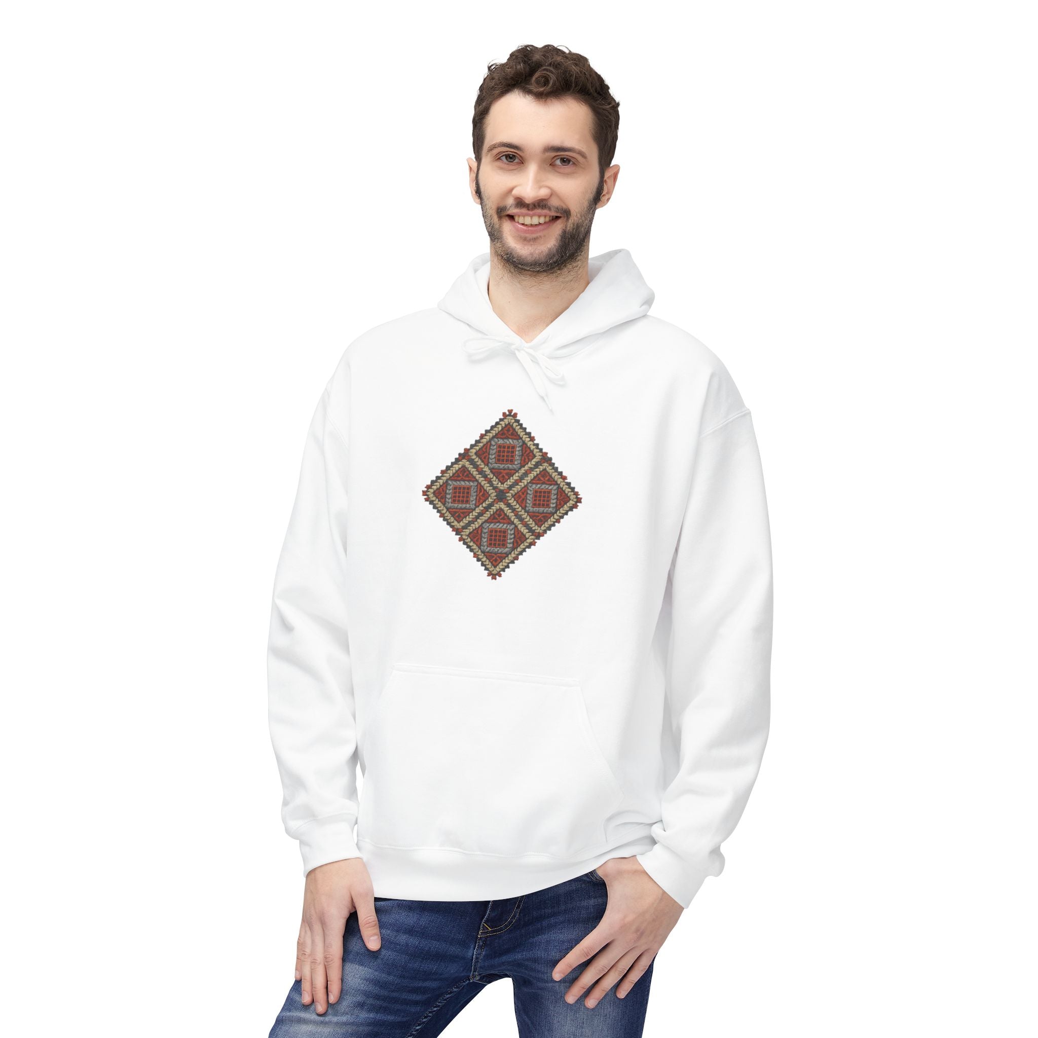 Tribal Diamond Pattern Hoodie — Rustic Geometric Aztec Pullover