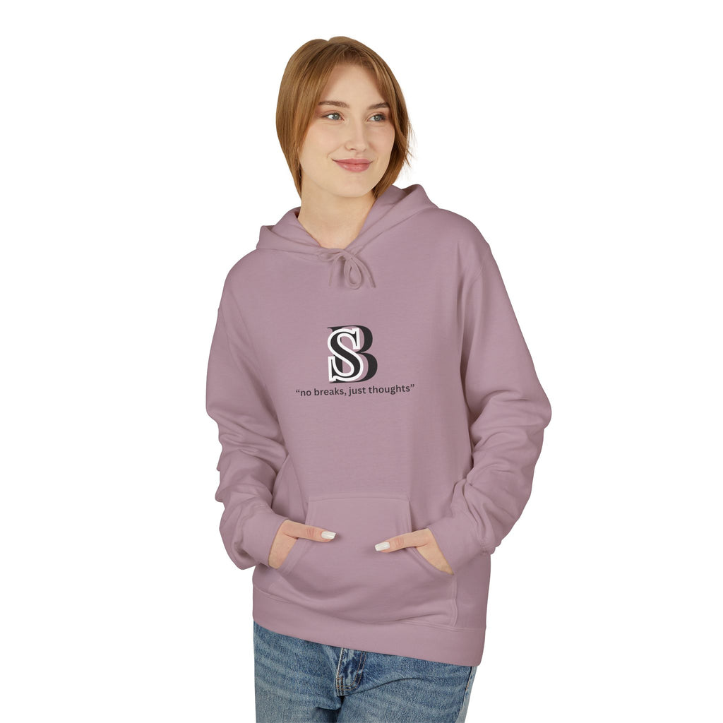 Hoodie — Monogram 'SB' Logo Hoodie with “no breaks, no thoughts” Minimalist Design