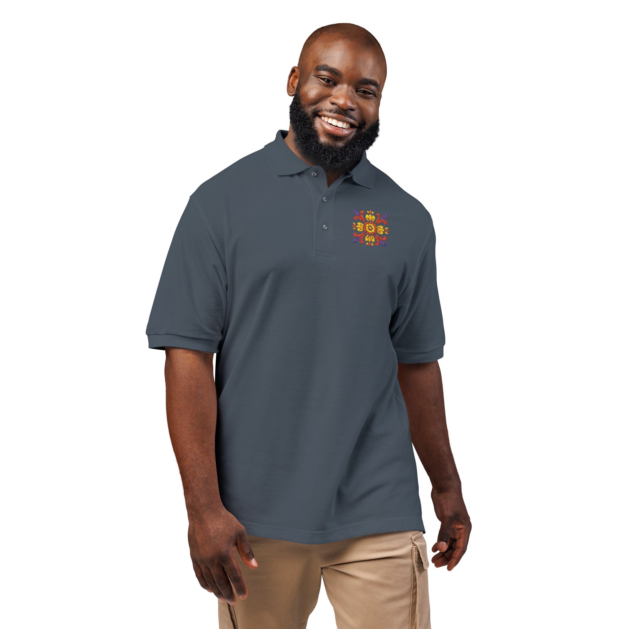 Embroidered Colorful Floral Crest Polo
