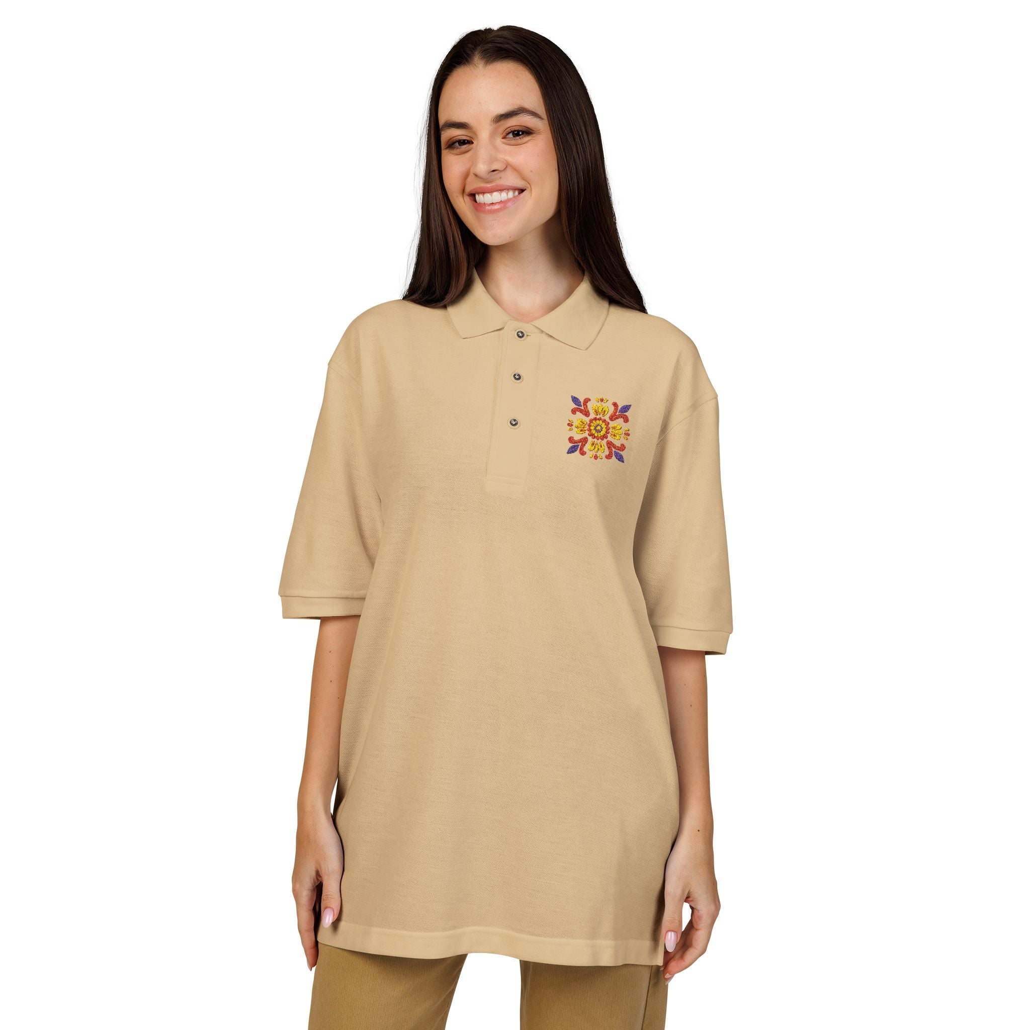 Embroidered Colorful Floral Crest Polo