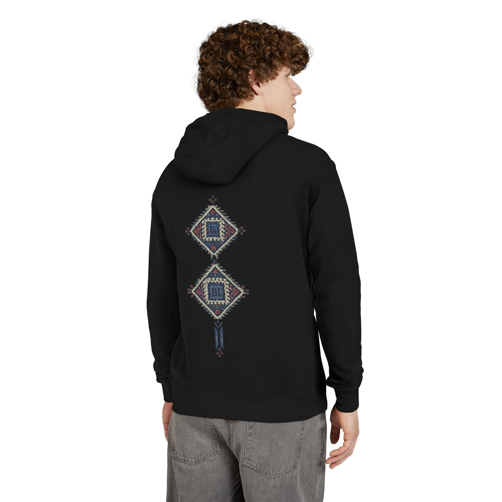 Boho Geometric Hoodie — Native-Inspired Diamond Pattern Sweatshirt