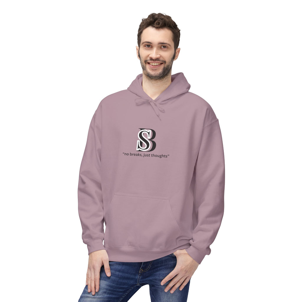 Hoodie — Monogram 'SB' Logo Hoodie with “no breaks, no thoughts” Minimalist Design
