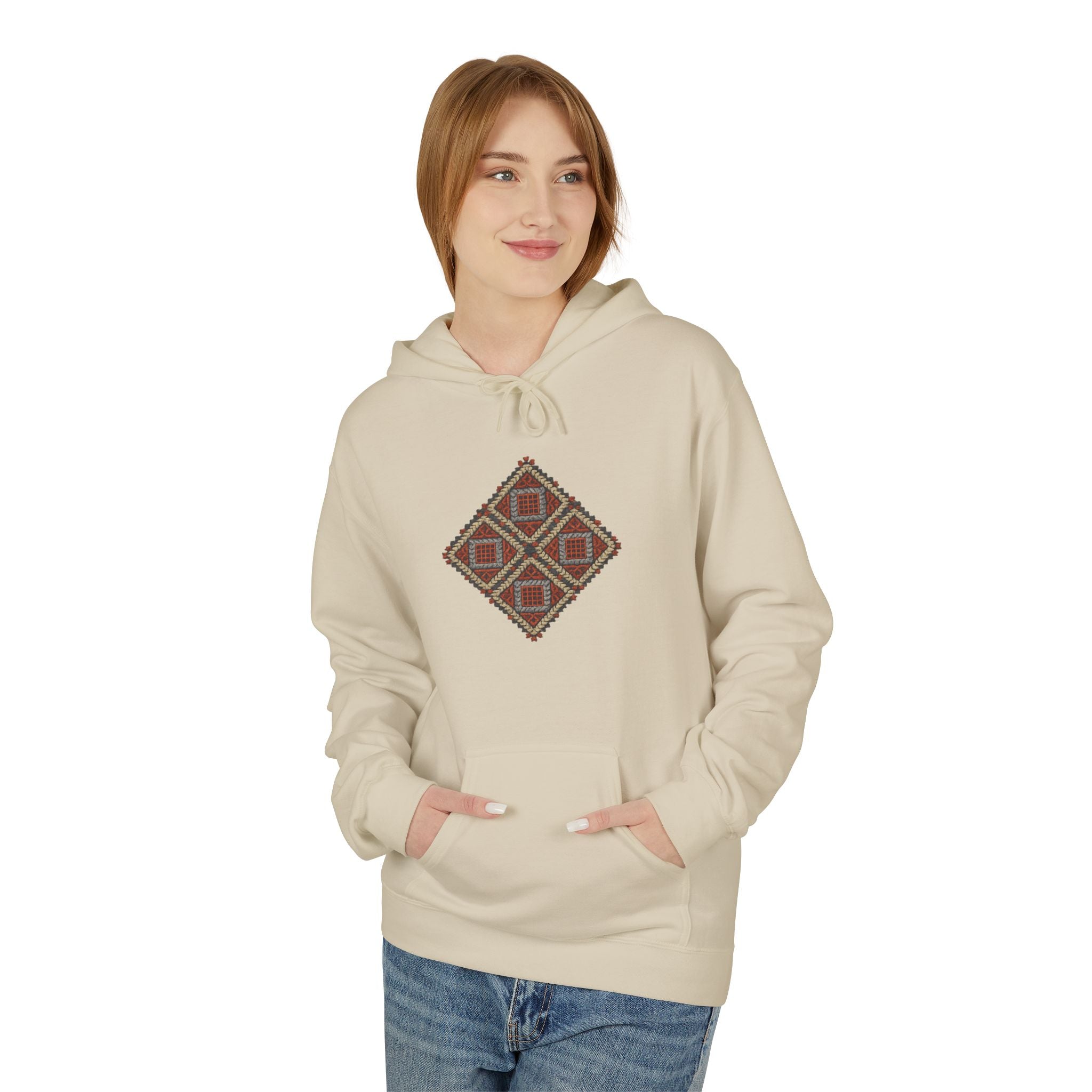 Tribal Diamond Pattern Hoodie — Rustic Geometric Aztec Pullover