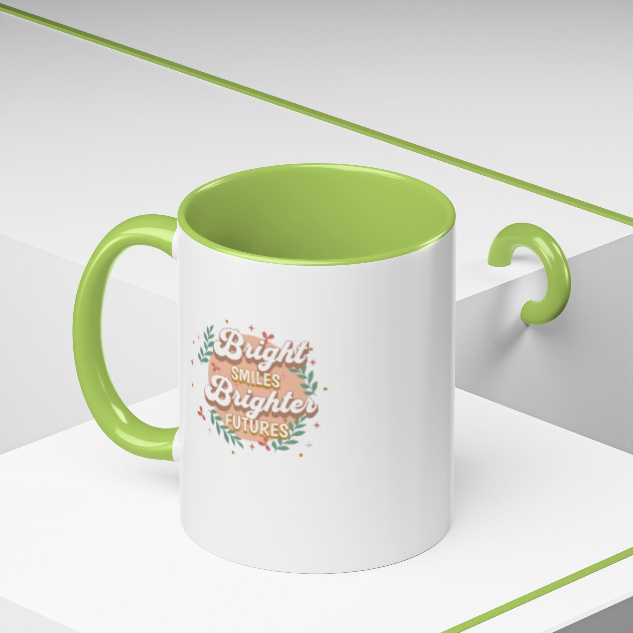 Accent Coffee Mug — "Bright Smiles Brighter Futures" Floral Teacher Appreciation Mug (11/15 oz)
