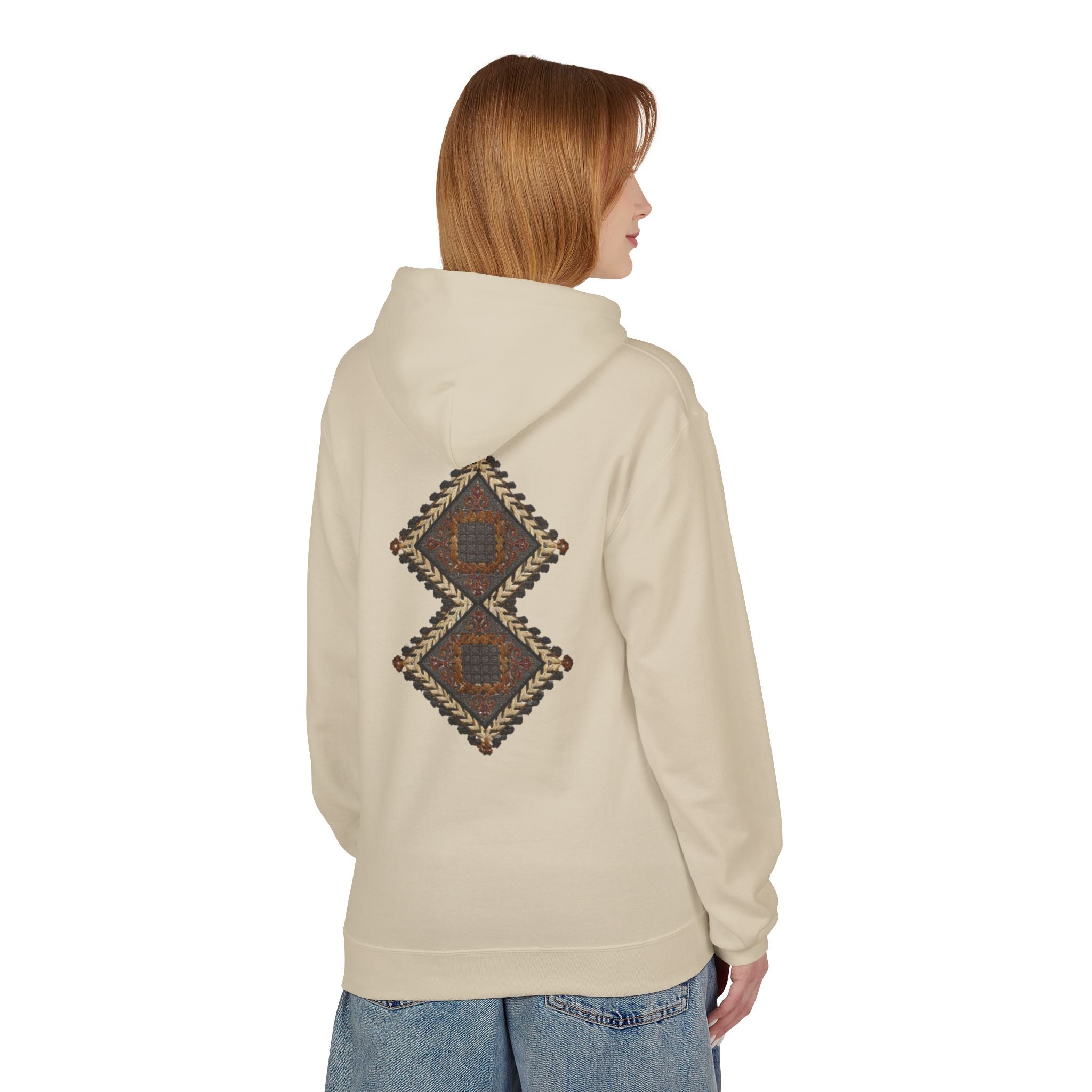 Tribal Diamond Pattern Hoodie — Rustic Geometric Aztec Pullover