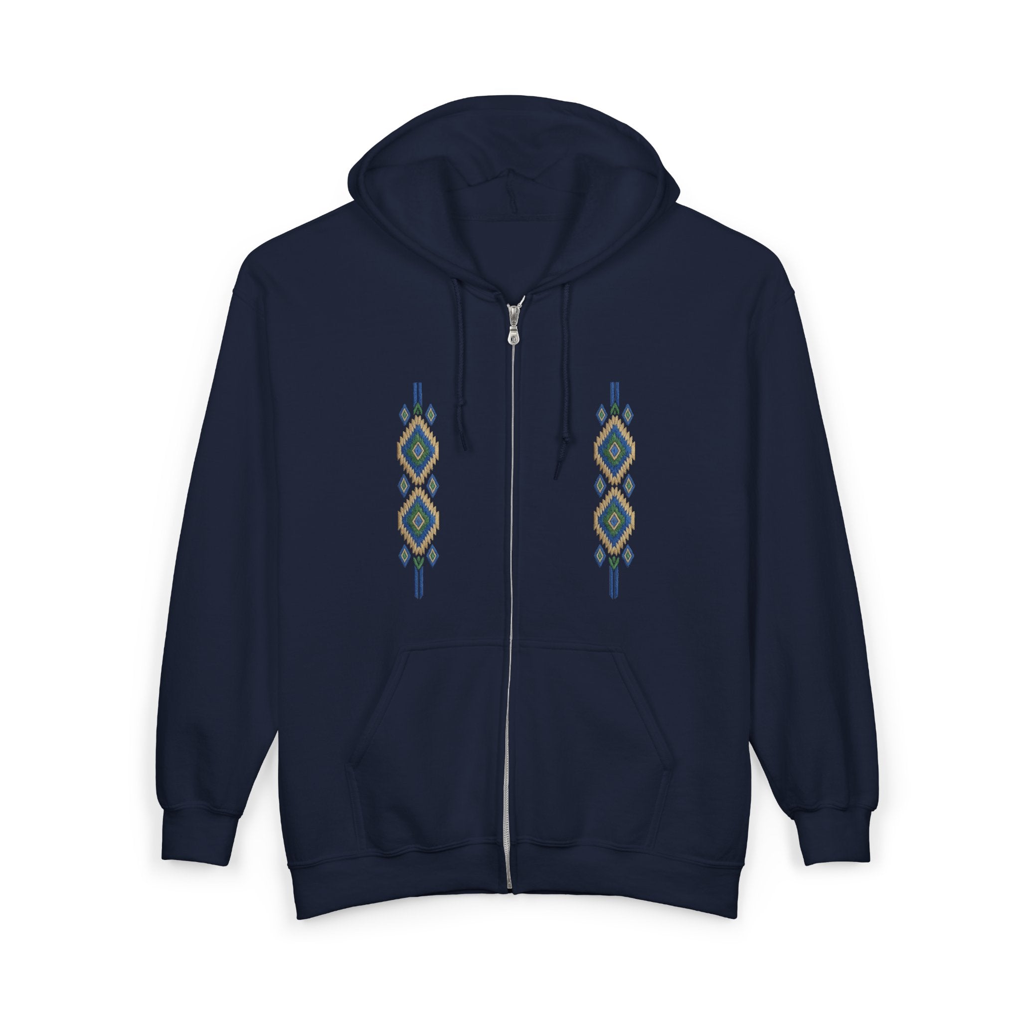 Geometric Aztec Zip Hoodie – Native Diamond Vertical Stripe Design
