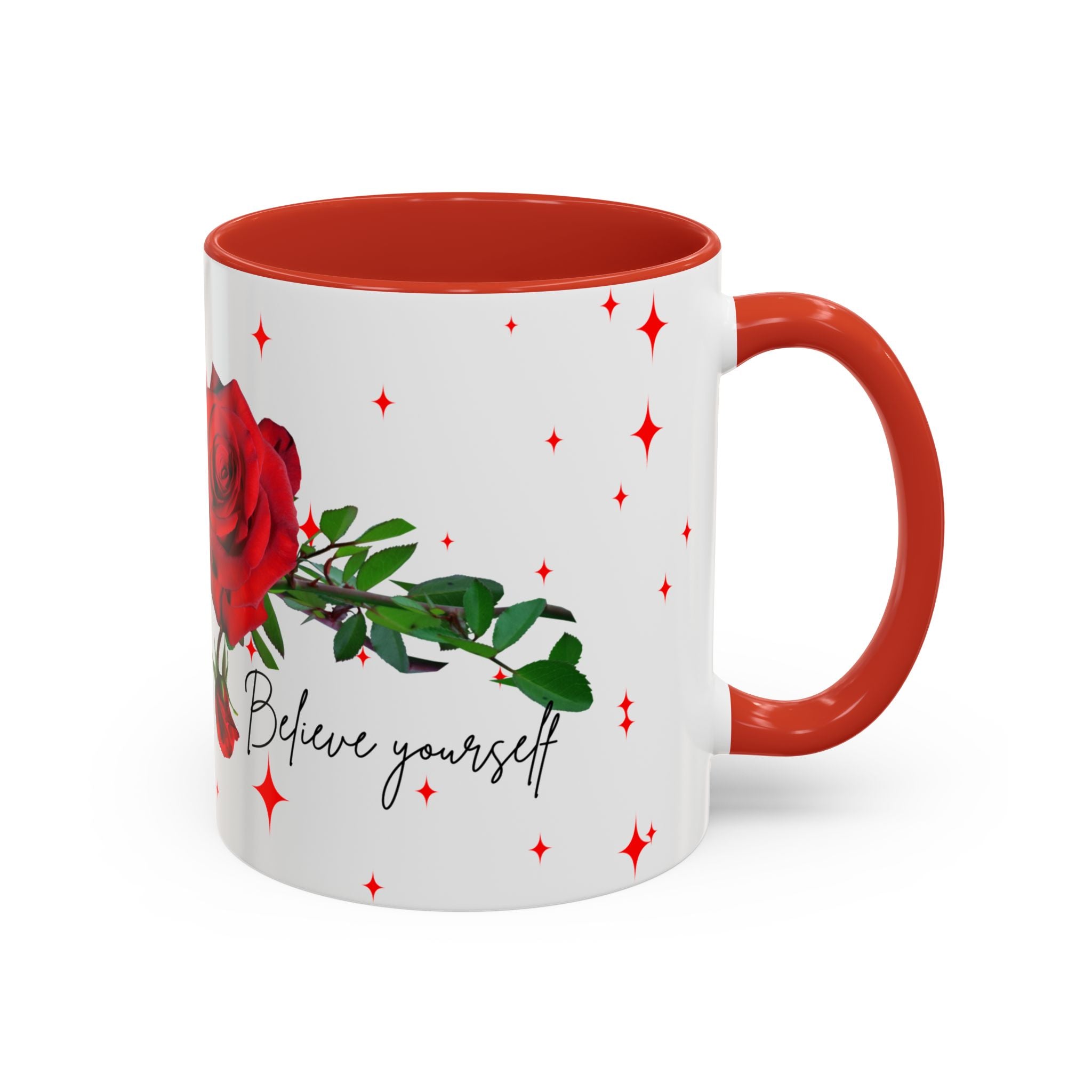 Believe Yourself Rose Accent Coffee Mug — Motivational Floral 11/15oz