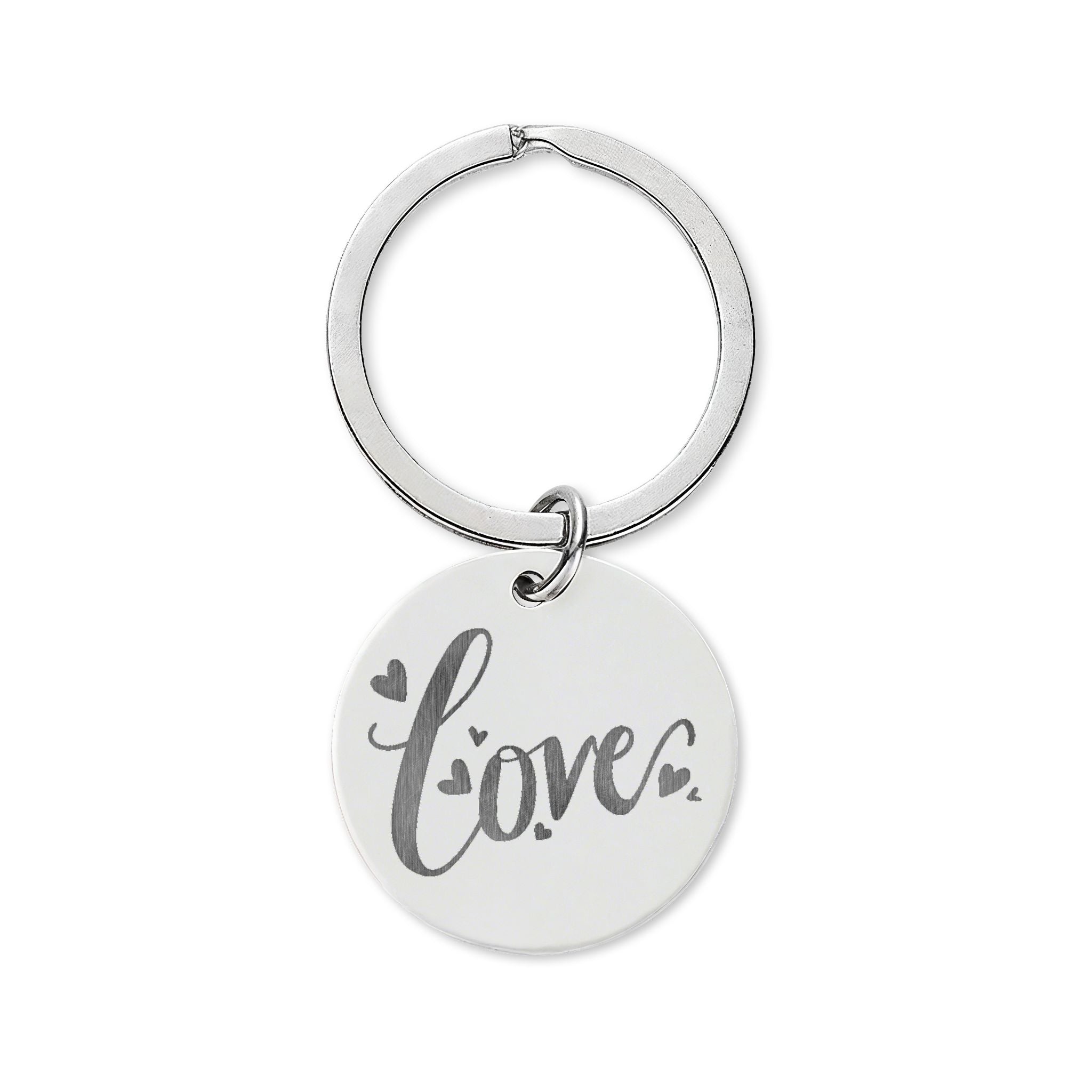 Engraved 'Love' Stainless Steel Keychain — Round Personalized Keyring