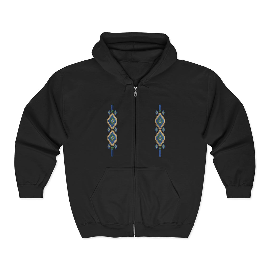Geometric Aztec Zip Hoodie – Native Diamond Vertical Stripe Design