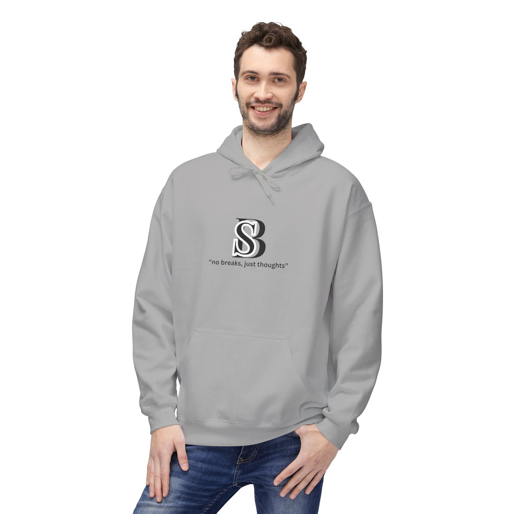 Hoodie — Monogram 'SB' Logo Hoodie with “no breaks, no thoughts” Minimalist Design