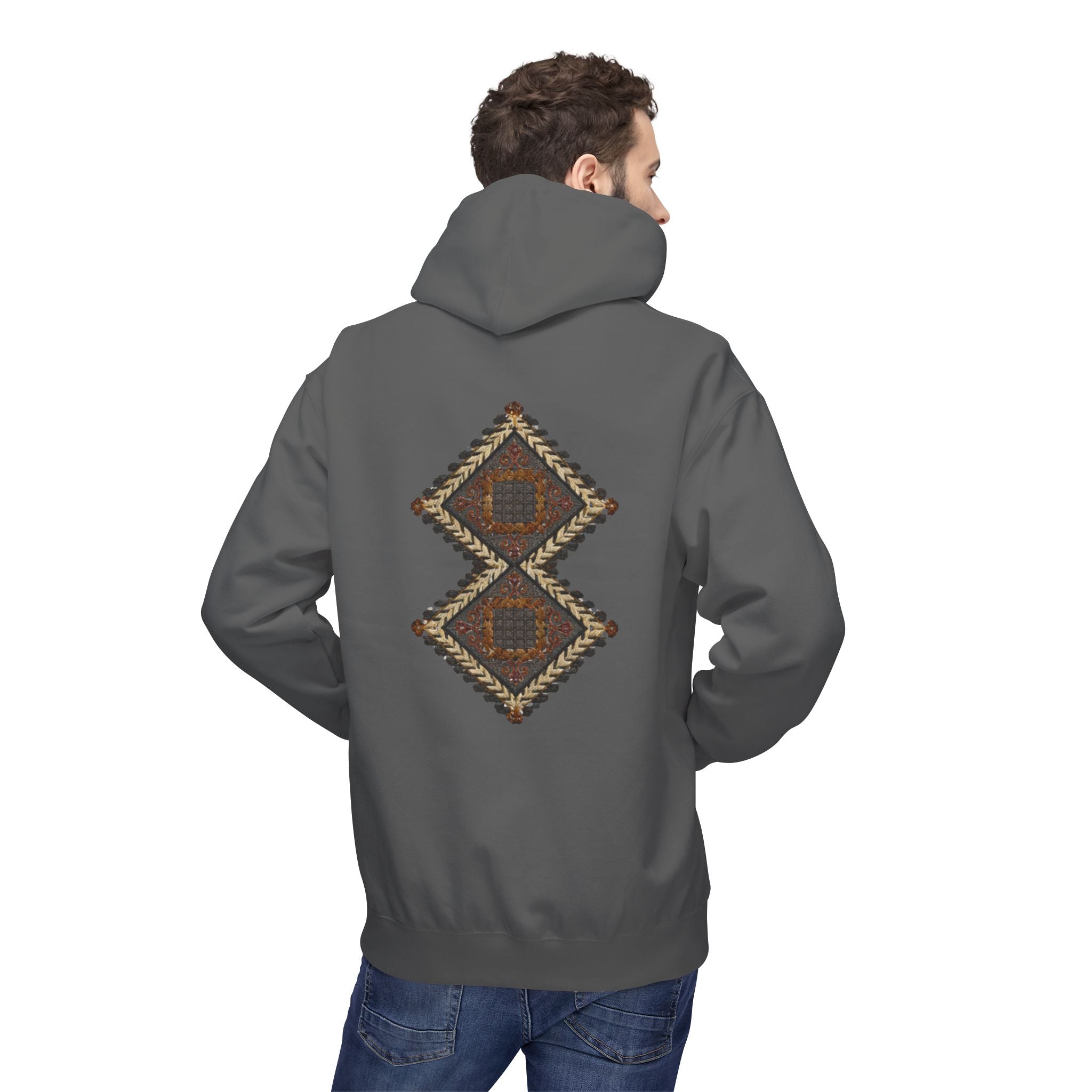 Tribal Diamond Pattern Hoodie — Rustic Geometric Aztec Pullover