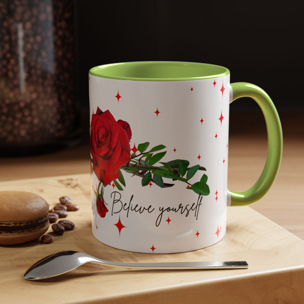 Believe Yourself Rose Accent Coffee Mug — Motivational Floral 11/15oz