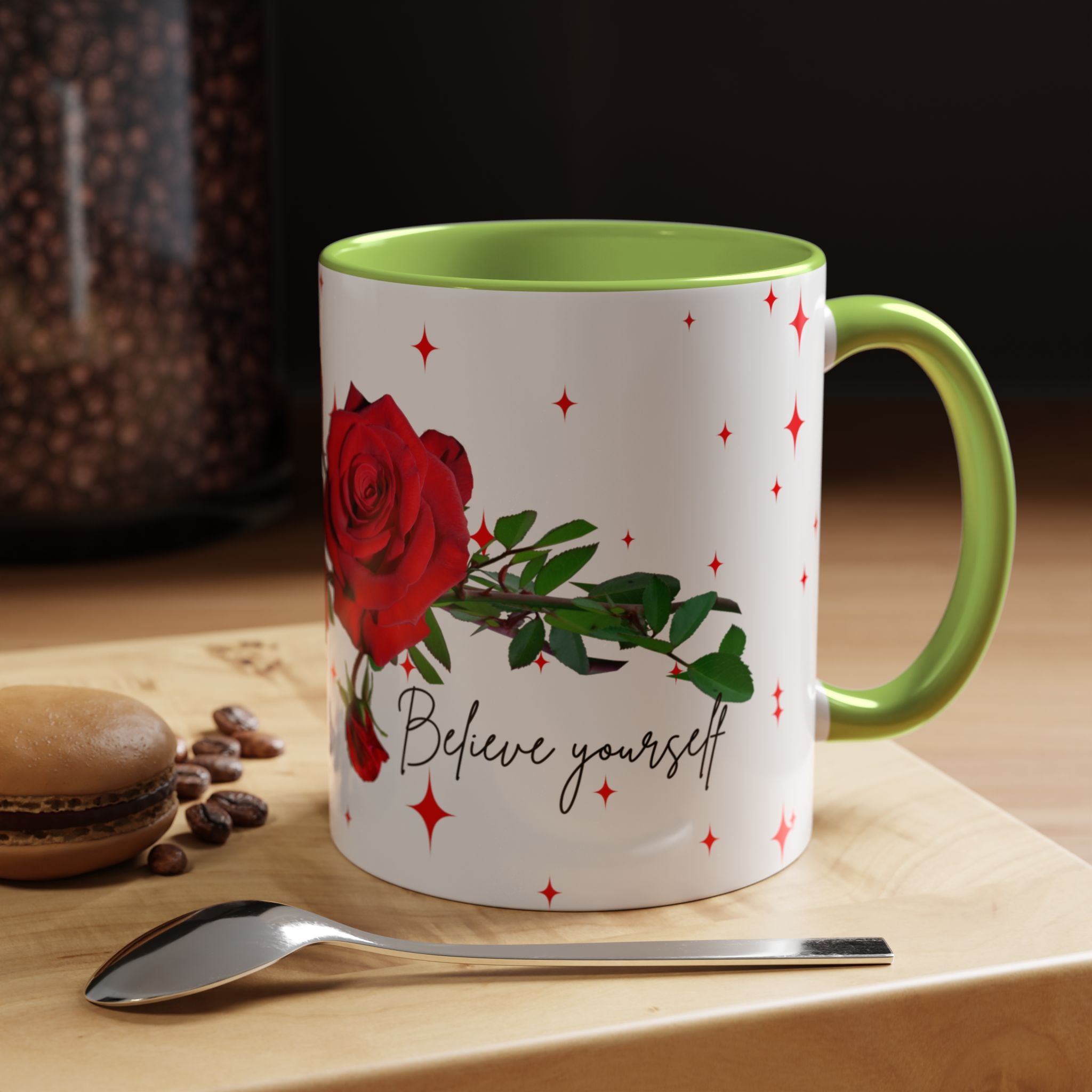 Believe Yourself Rose Accent Coffee Mug — Motivational Floral 11/15oz