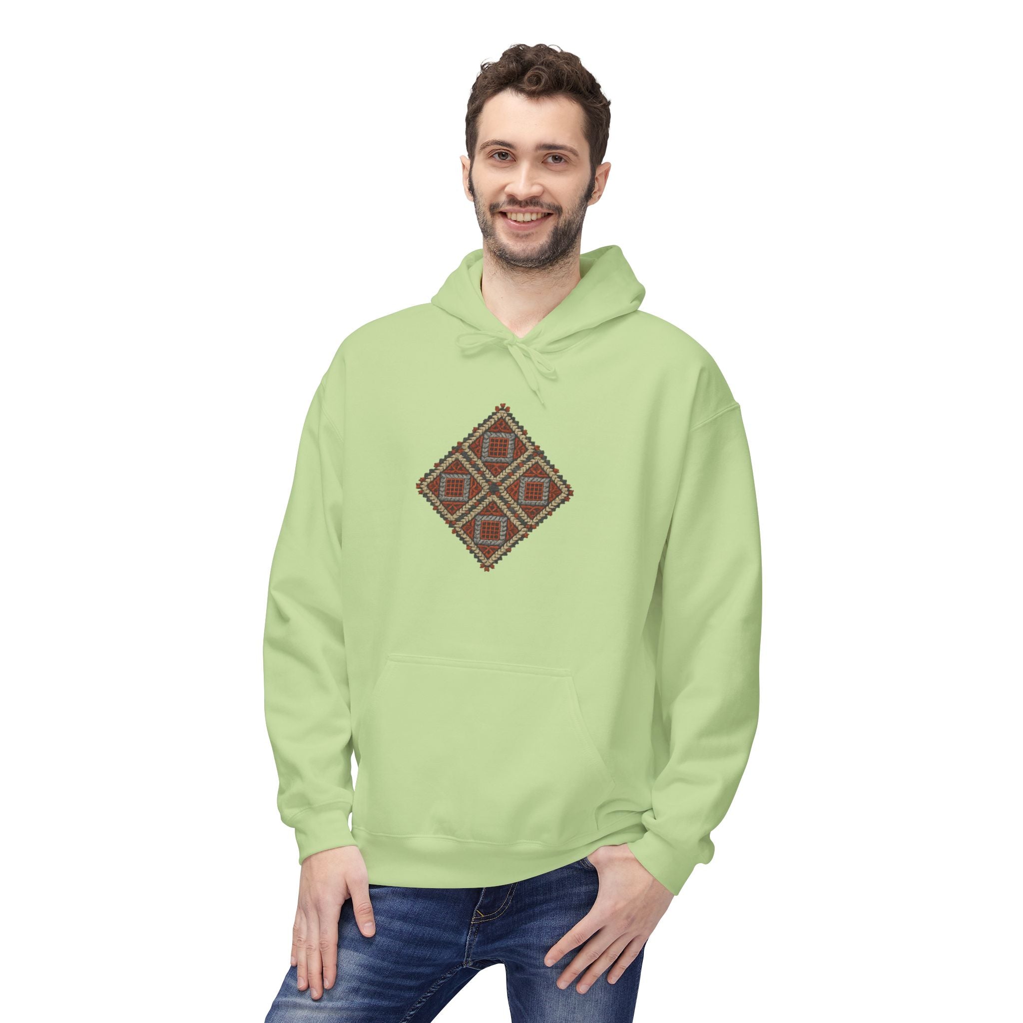 Tribal Diamond Pattern Hoodie — Rustic Geometric Aztec Pullover