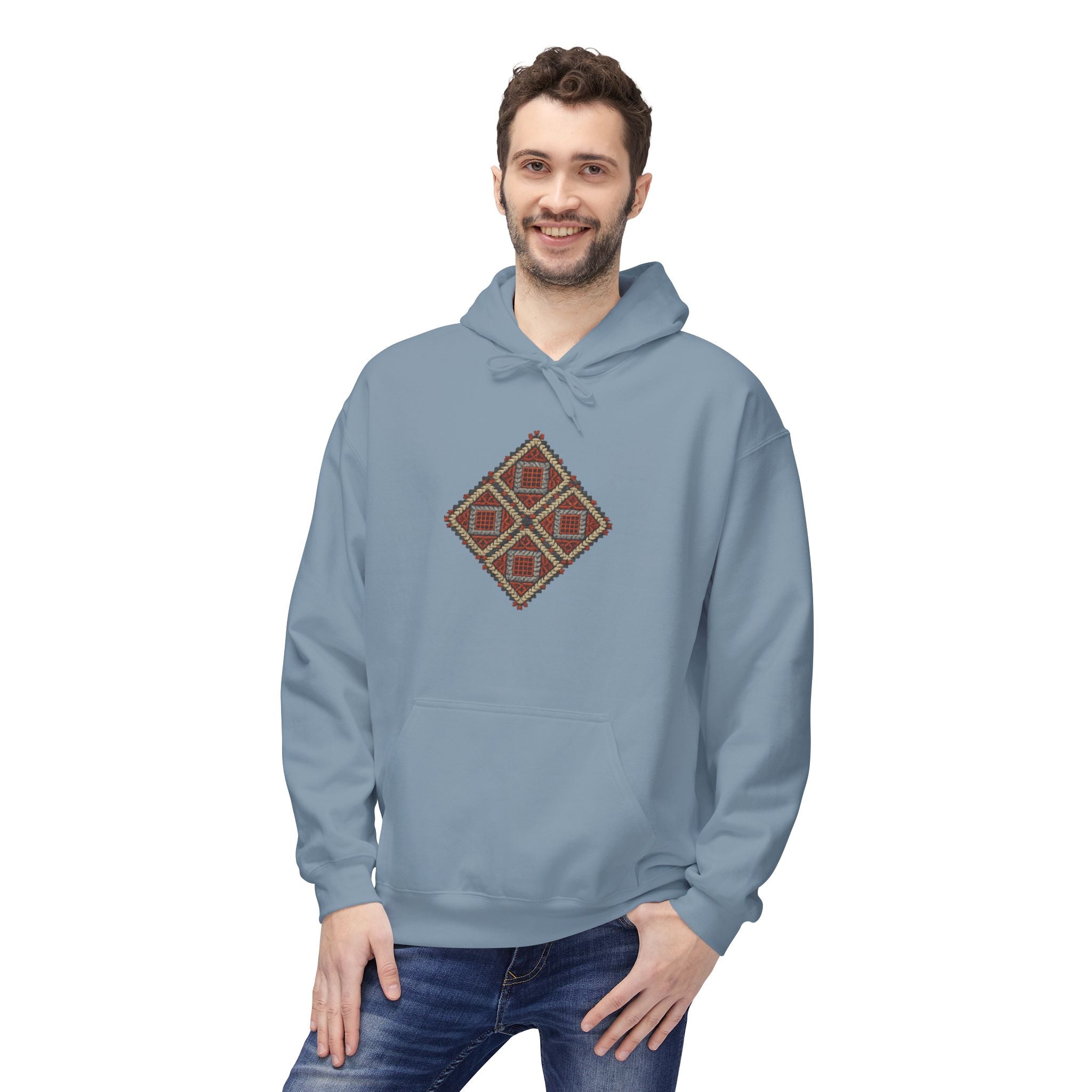 Tribal Diamond Pattern Hoodie — Rustic Geometric Aztec Pullover