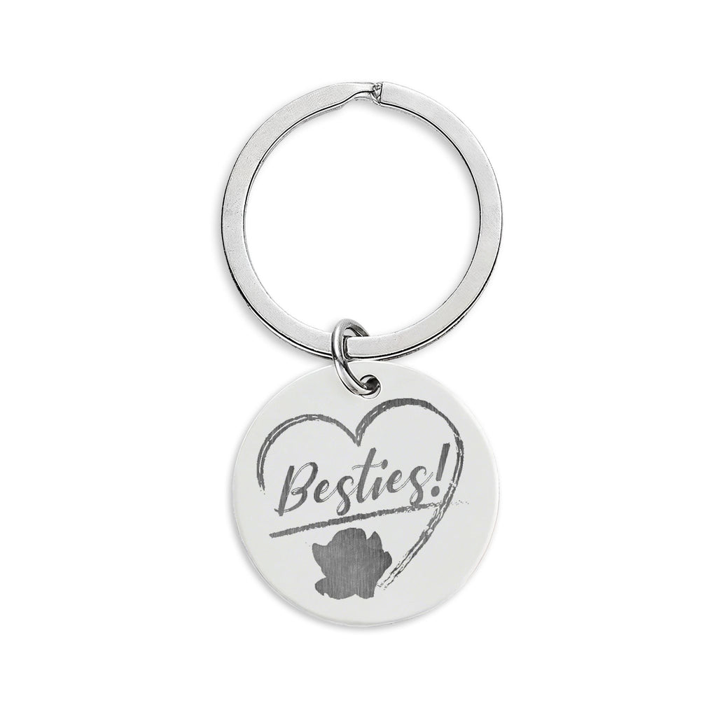 Besties Engraved Stainless Steel Round Keychain