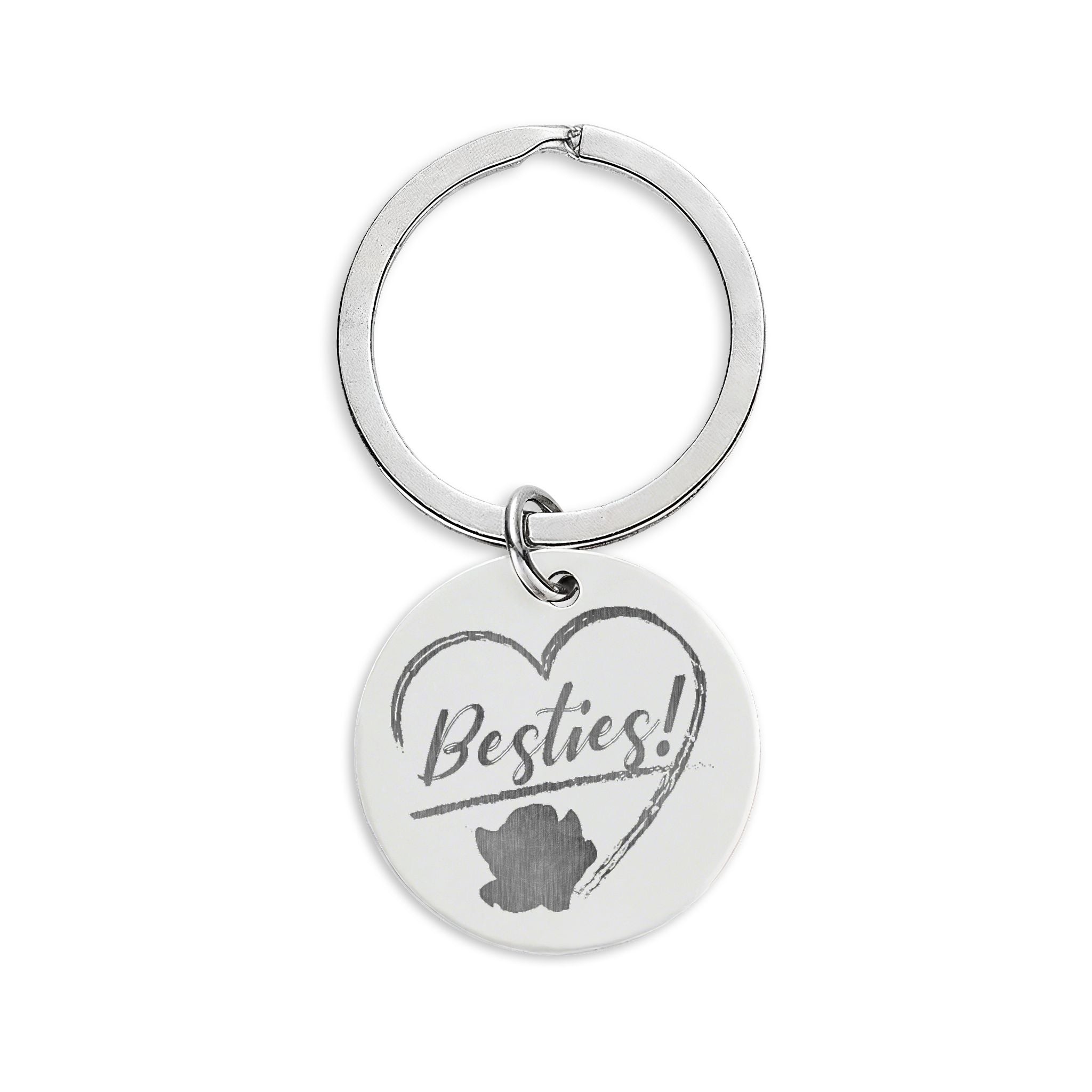 Besties Engraved Stainless Steel Round Keychain