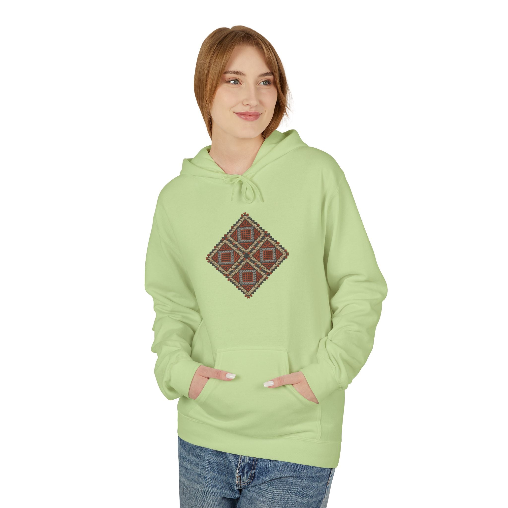 Tribal Diamond Pattern Hoodie — Rustic Geometric Aztec Pullover