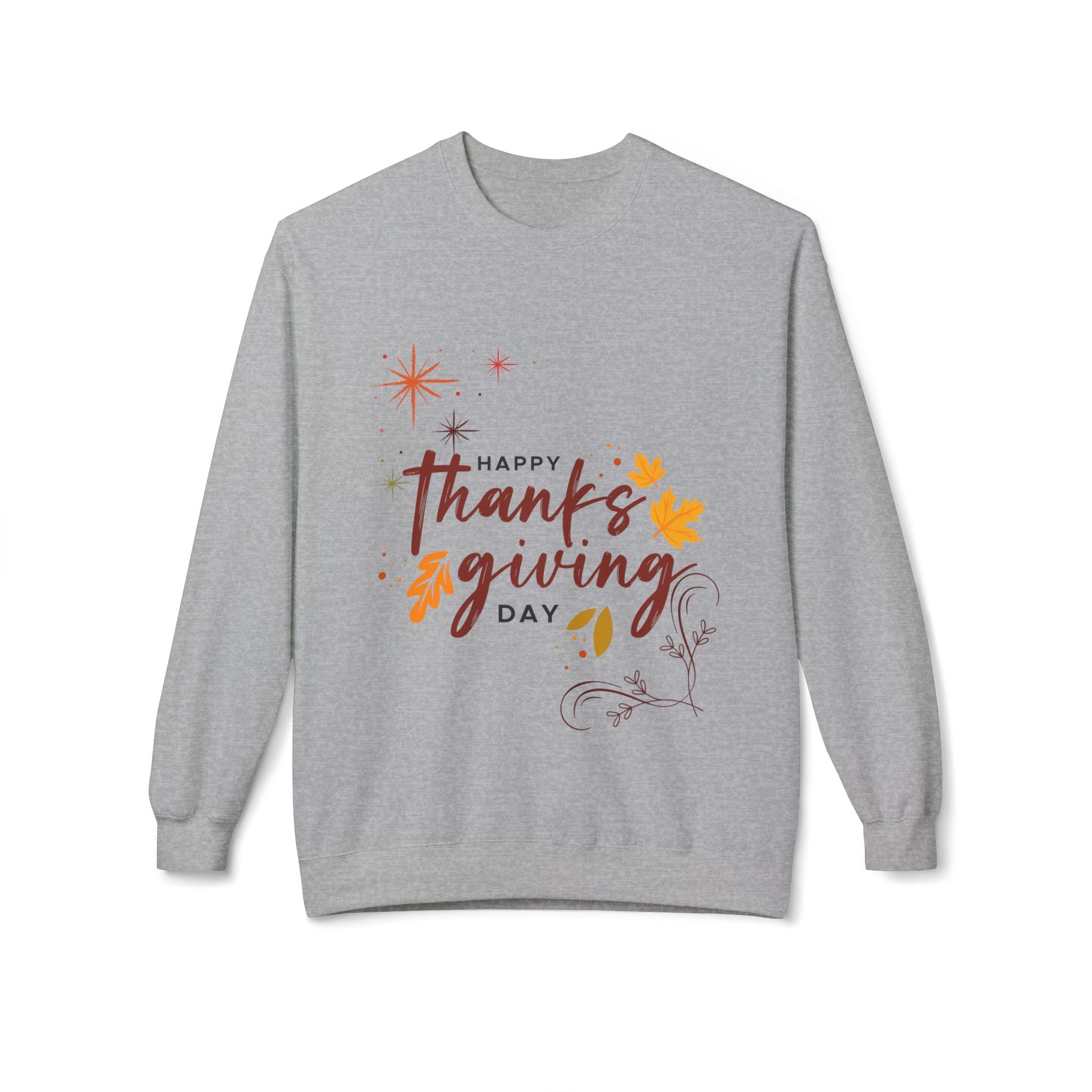 Thanksgiving Day Crewneck Sweatshirt — Happy Thanksgiving Fall Leaves Design