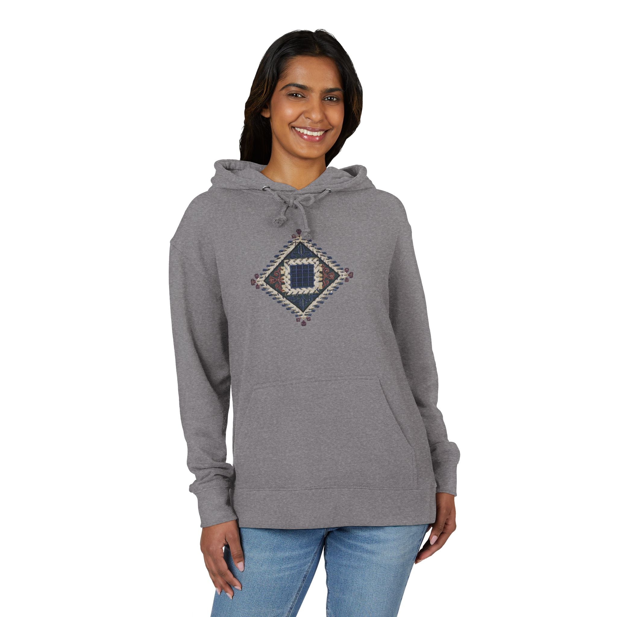 Boho Geometric Hoodie — Native-Inspired Diamond Pattern Sweatshirt