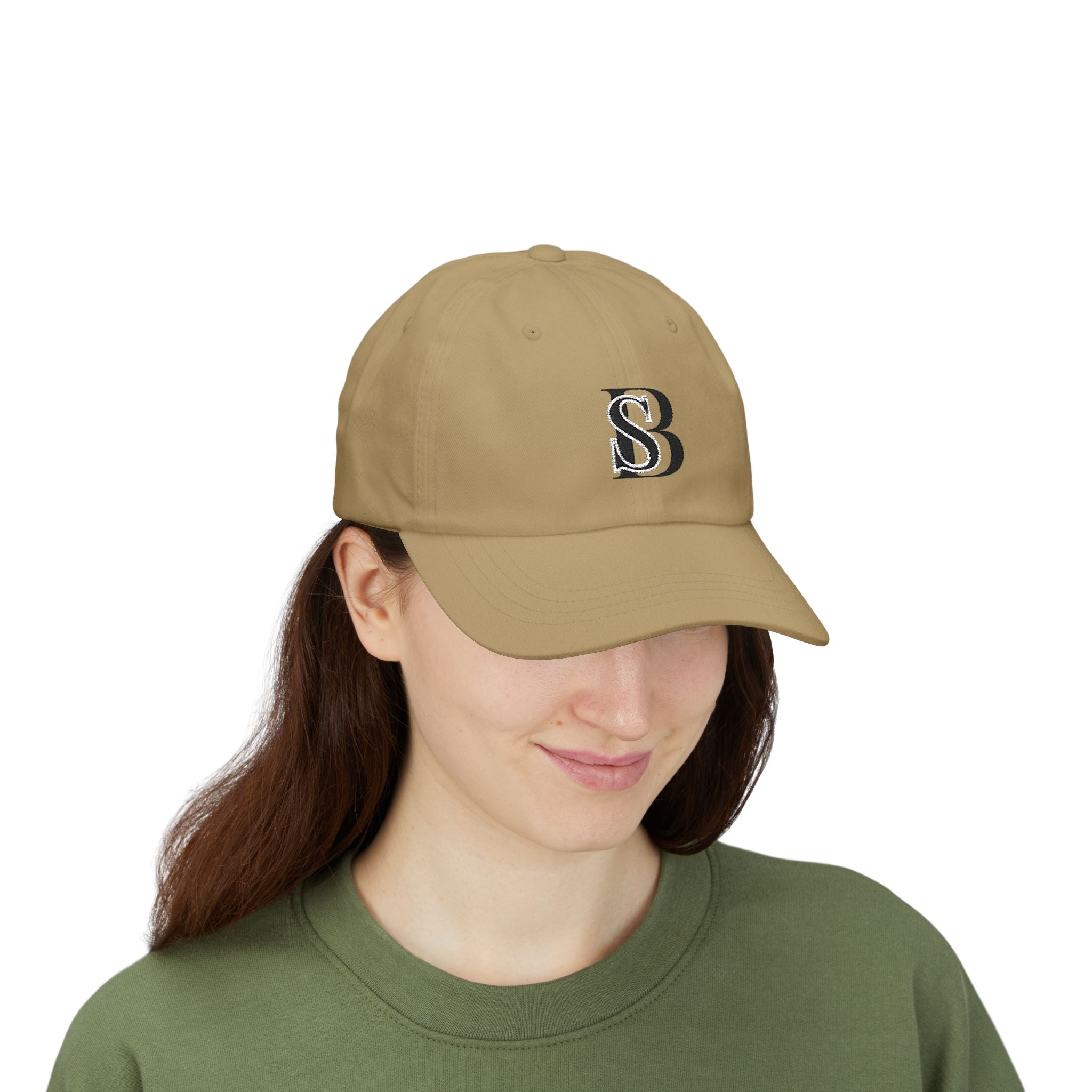 Embroidered 'SB' Monogram Dad Cap — Classic White Baseball Hat