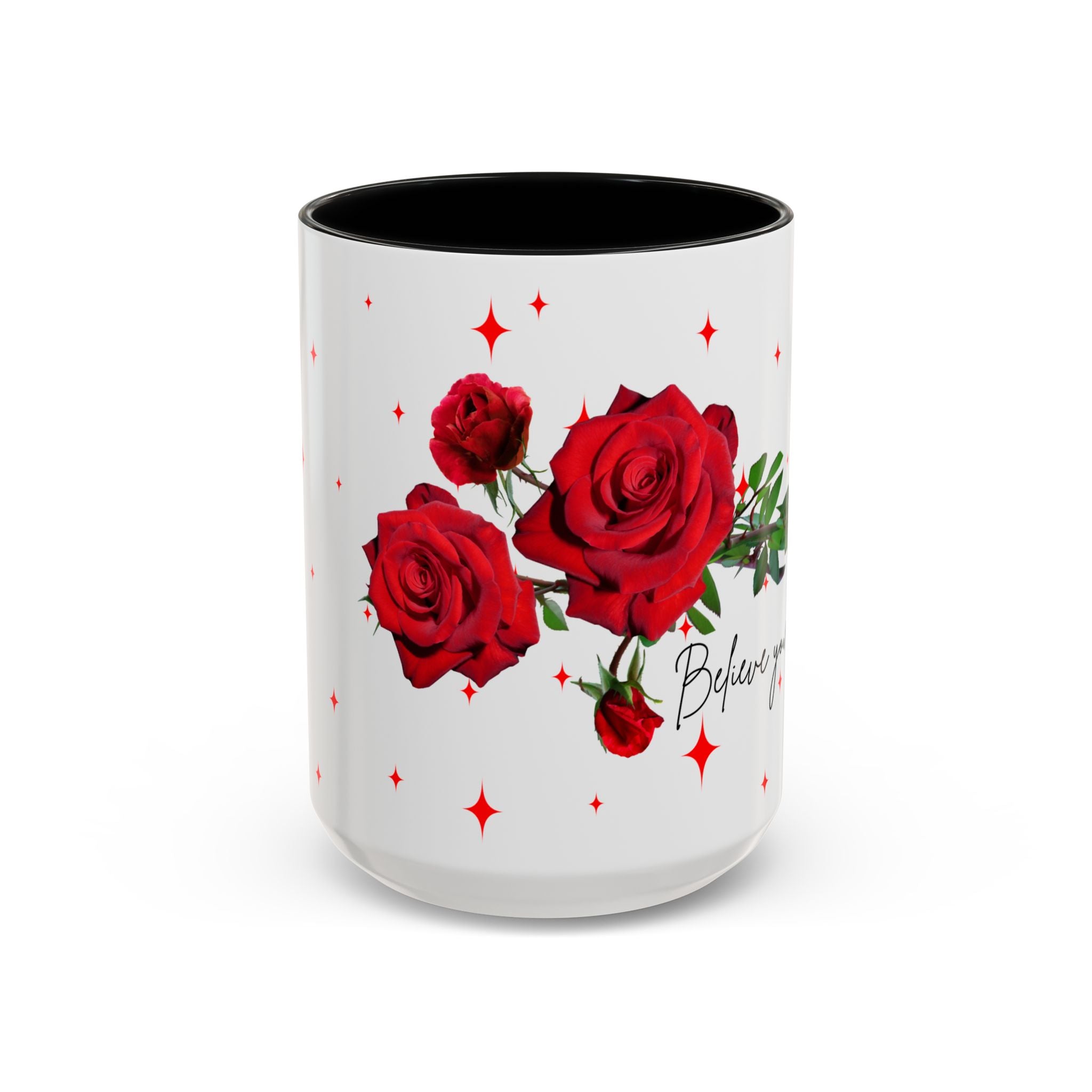 Believe Yourself Rose Accent Coffee Mug — Motivational Floral 11/15oz