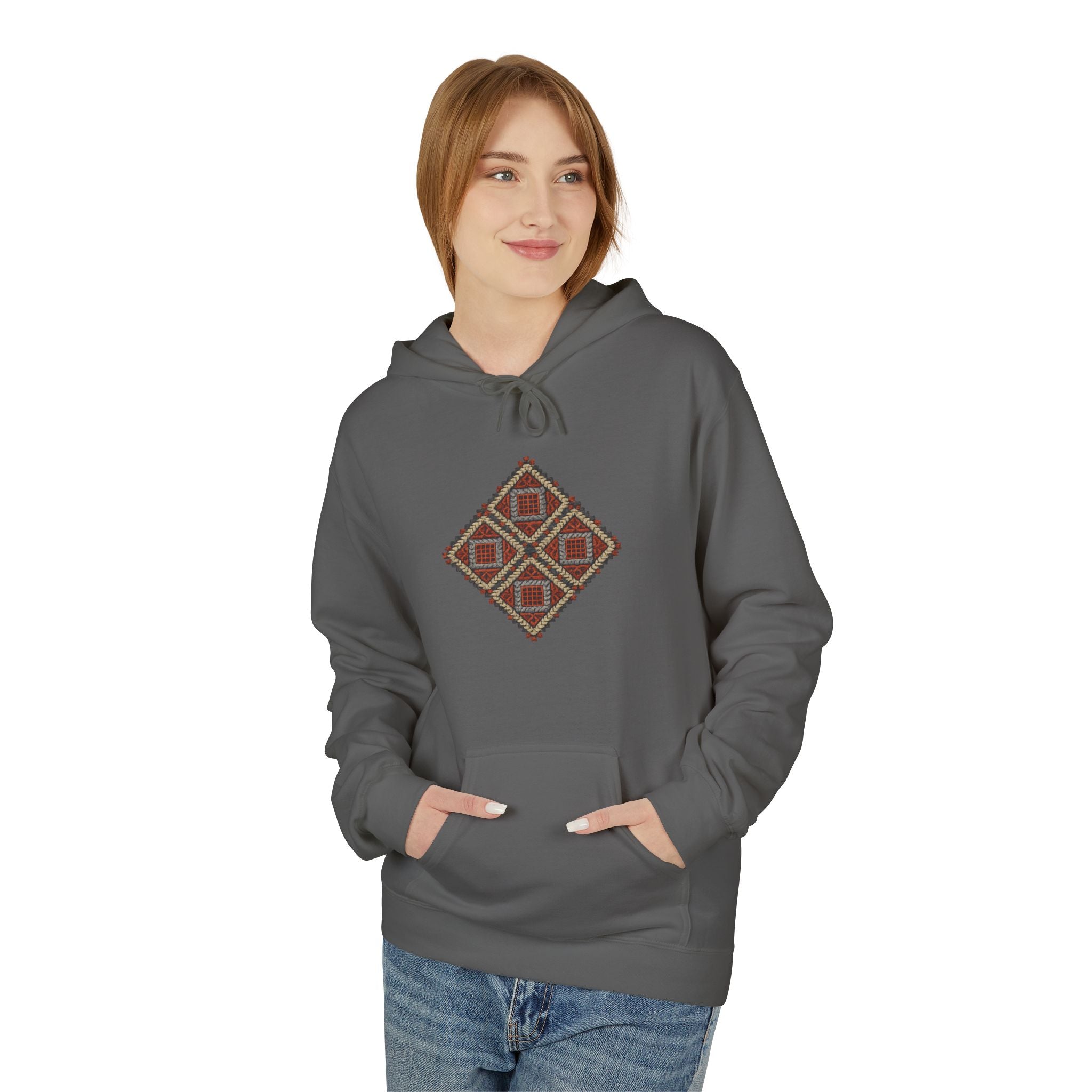 Tribal Diamond Pattern Hoodie — Rustic Geometric Aztec Pullover