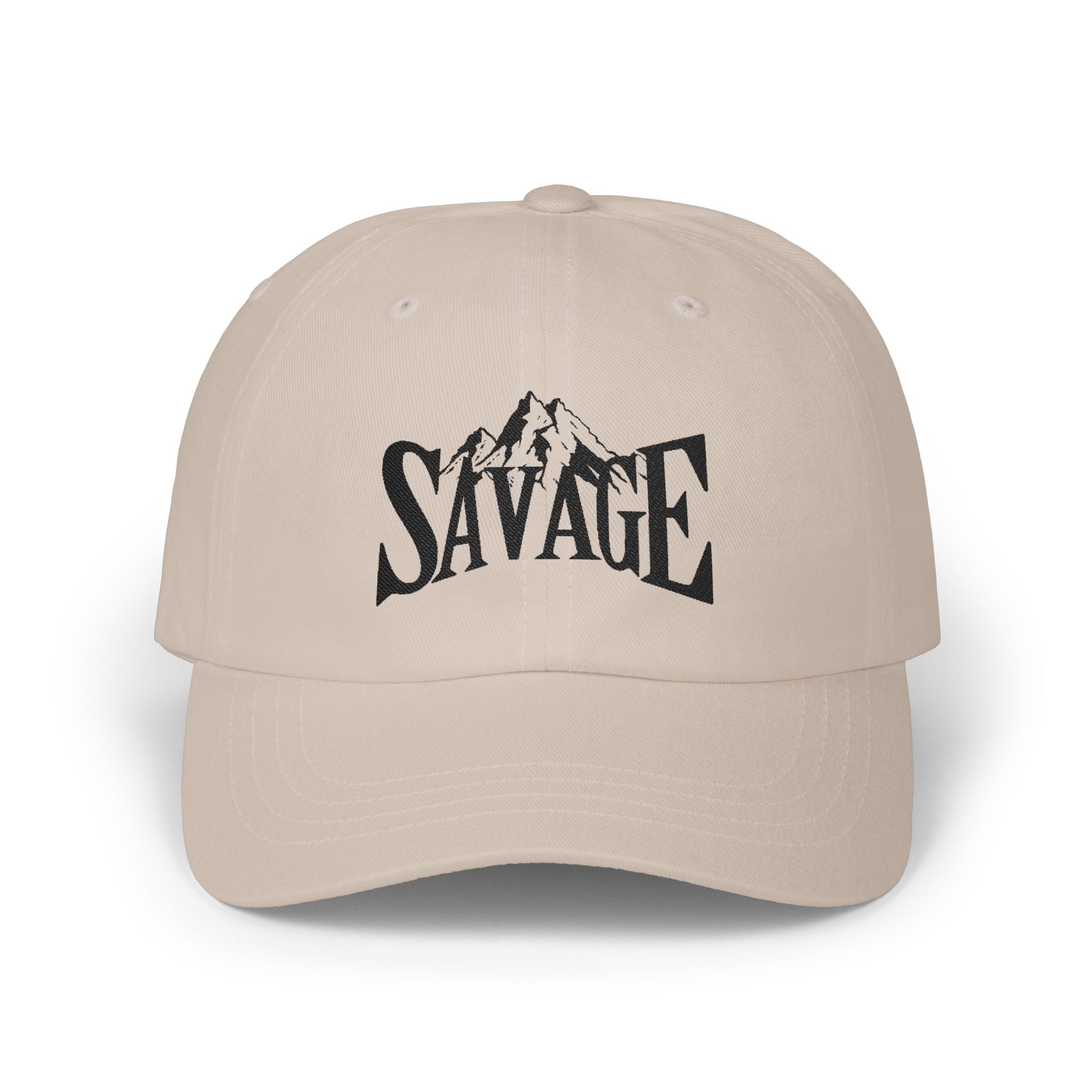 Savage Mountain Embroidered Dad Cap — Adjustable White Baseball Hat