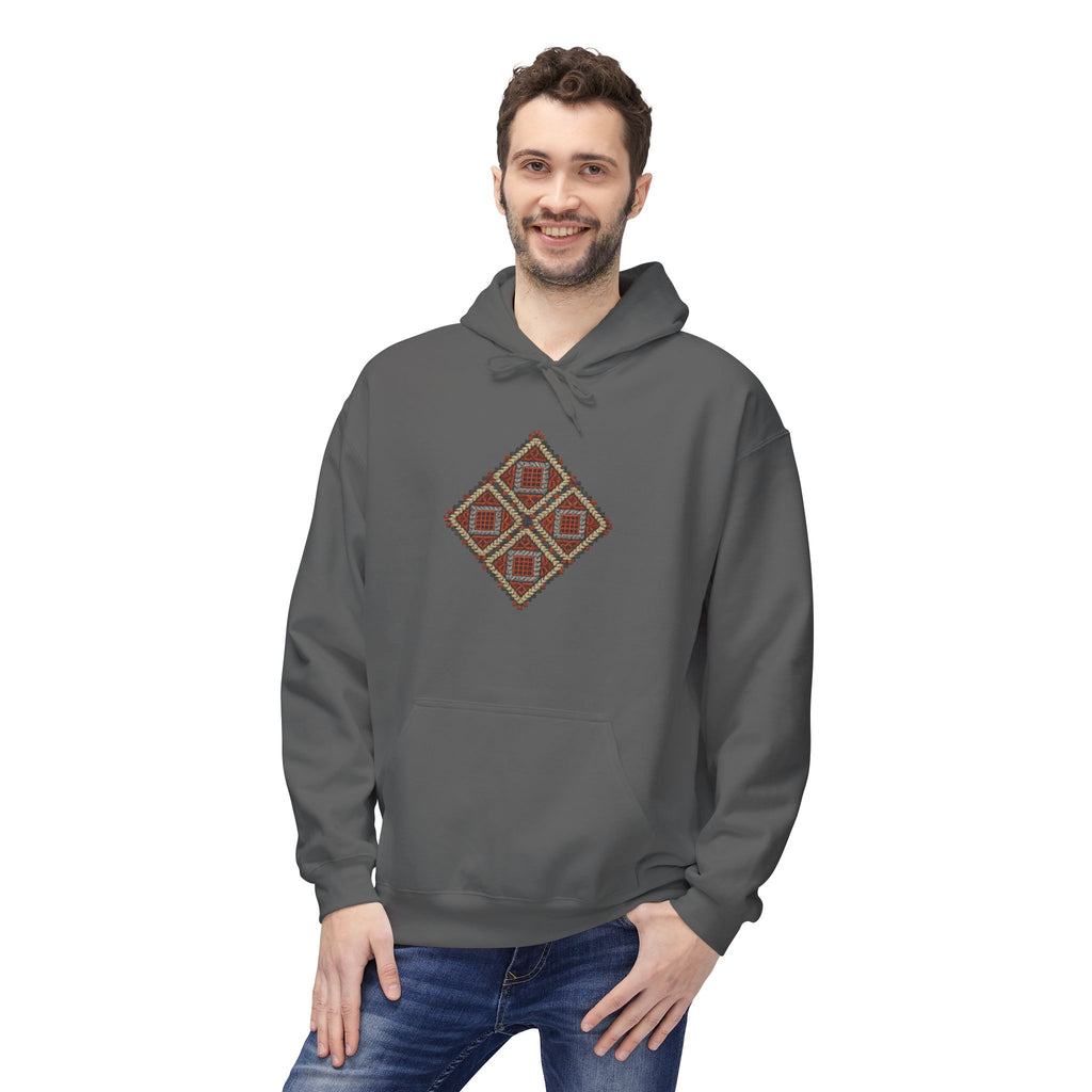 Tribal Diamond Pattern Hoodie — Rustic Geometric Aztec Pullover