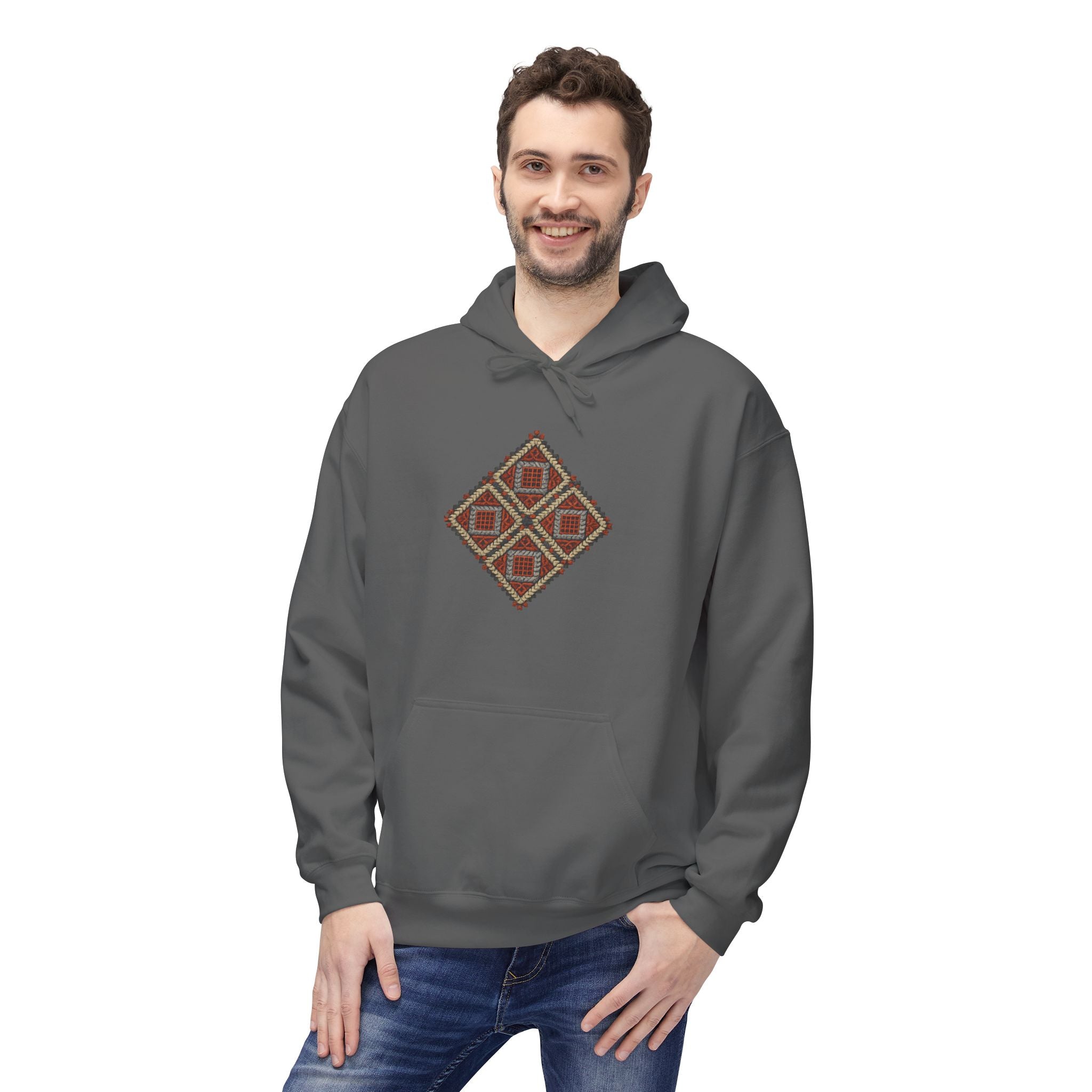 Tribal Diamond Pattern Hoodie — Rustic Geometric Aztec Pullover