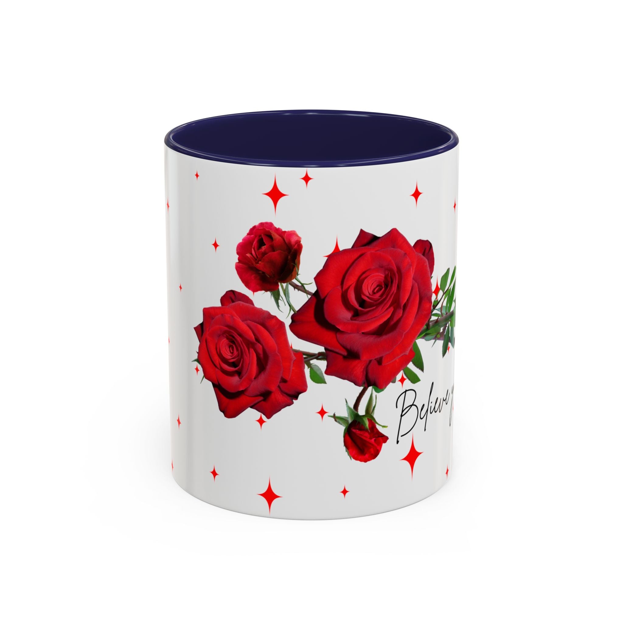 Believe Yourself Rose Accent Coffee Mug — Motivational Floral 11/15oz