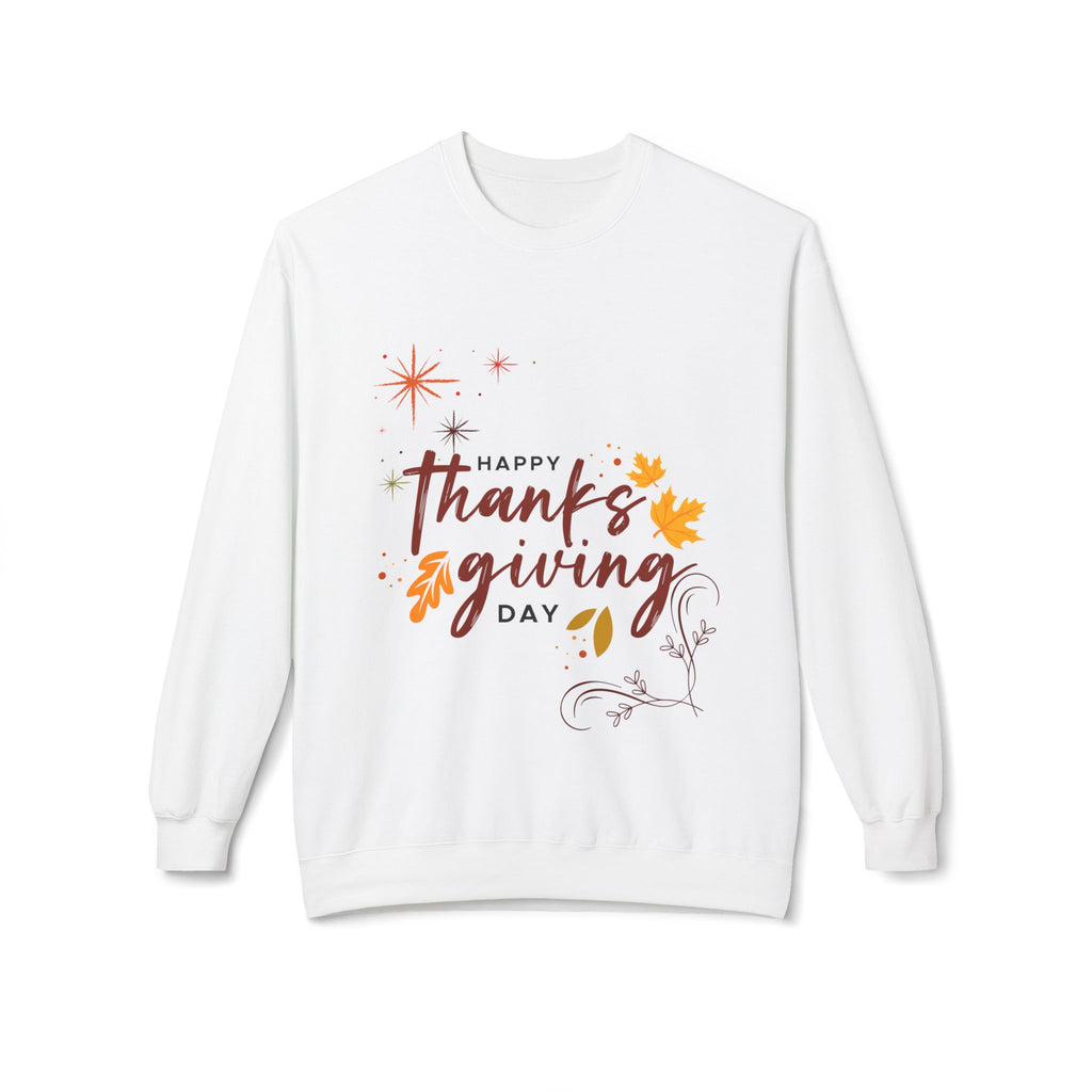 Thanksgiving Day Crewneck Sweatshirt — Happy Thanksgiving Fall Leaves Design