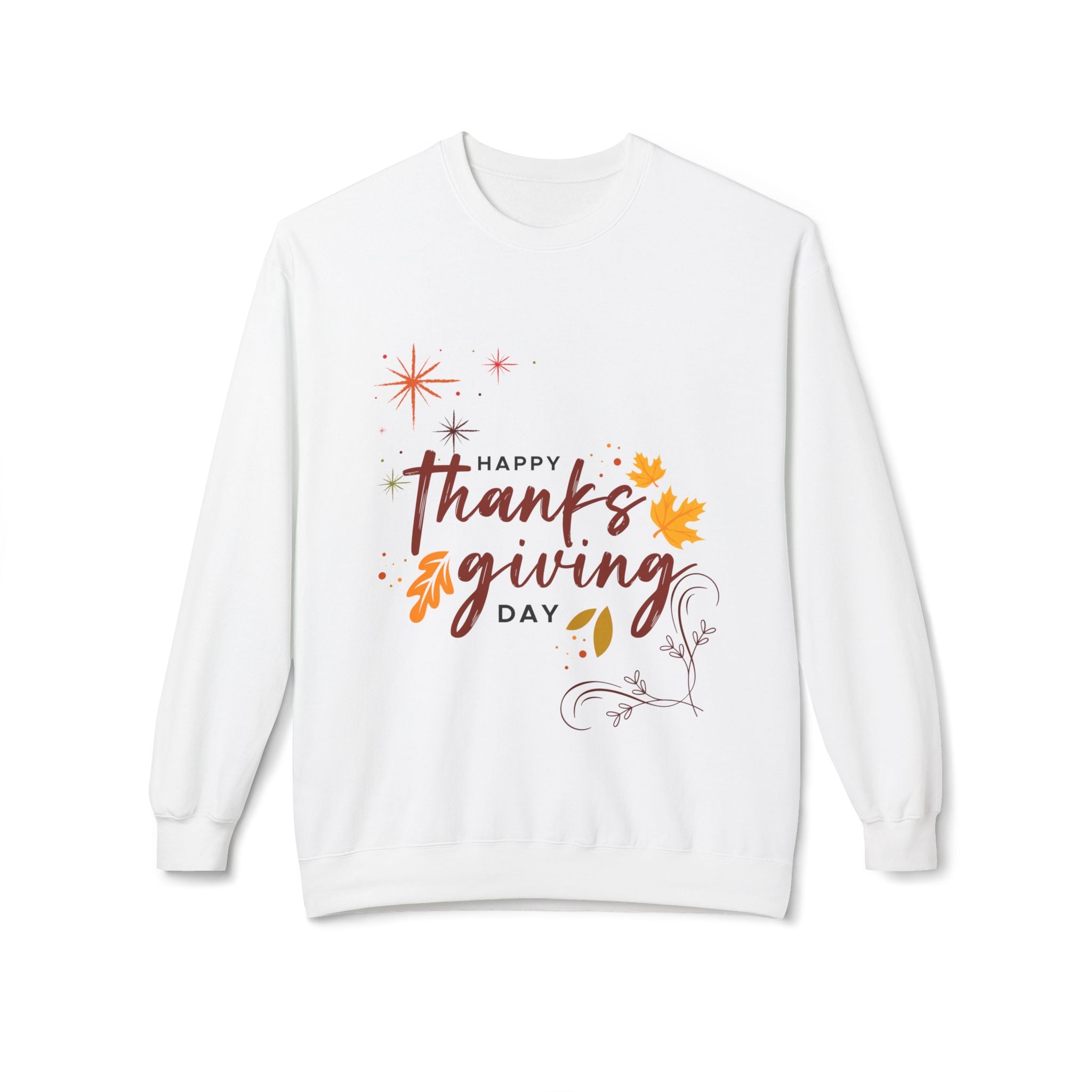 Thanksgiving Day Crewneck Sweatshirt — Happy Thanksgiving Fall Leaves Design